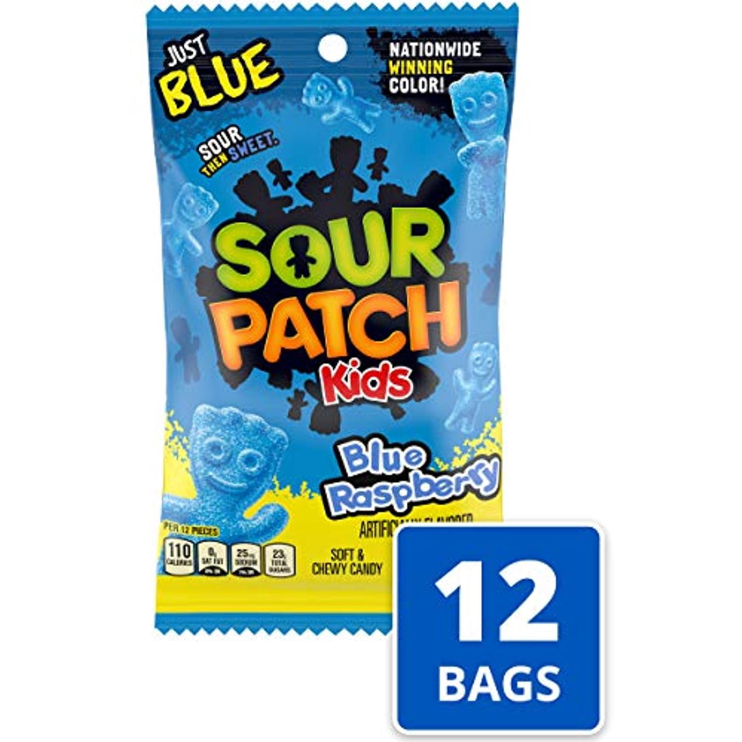 Sour Patch Kids Blue Soft Chewy Candy 8 Oz Bags 12, Raspberry, 12 Count