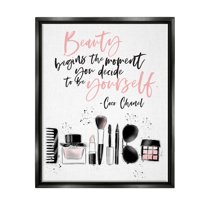 Stupell Industries Beauty Begins Uplifting Fashion Quote Graphic Art Jet Black Floating Framed Canvas Print Wall Art, Design by Alison Petrie