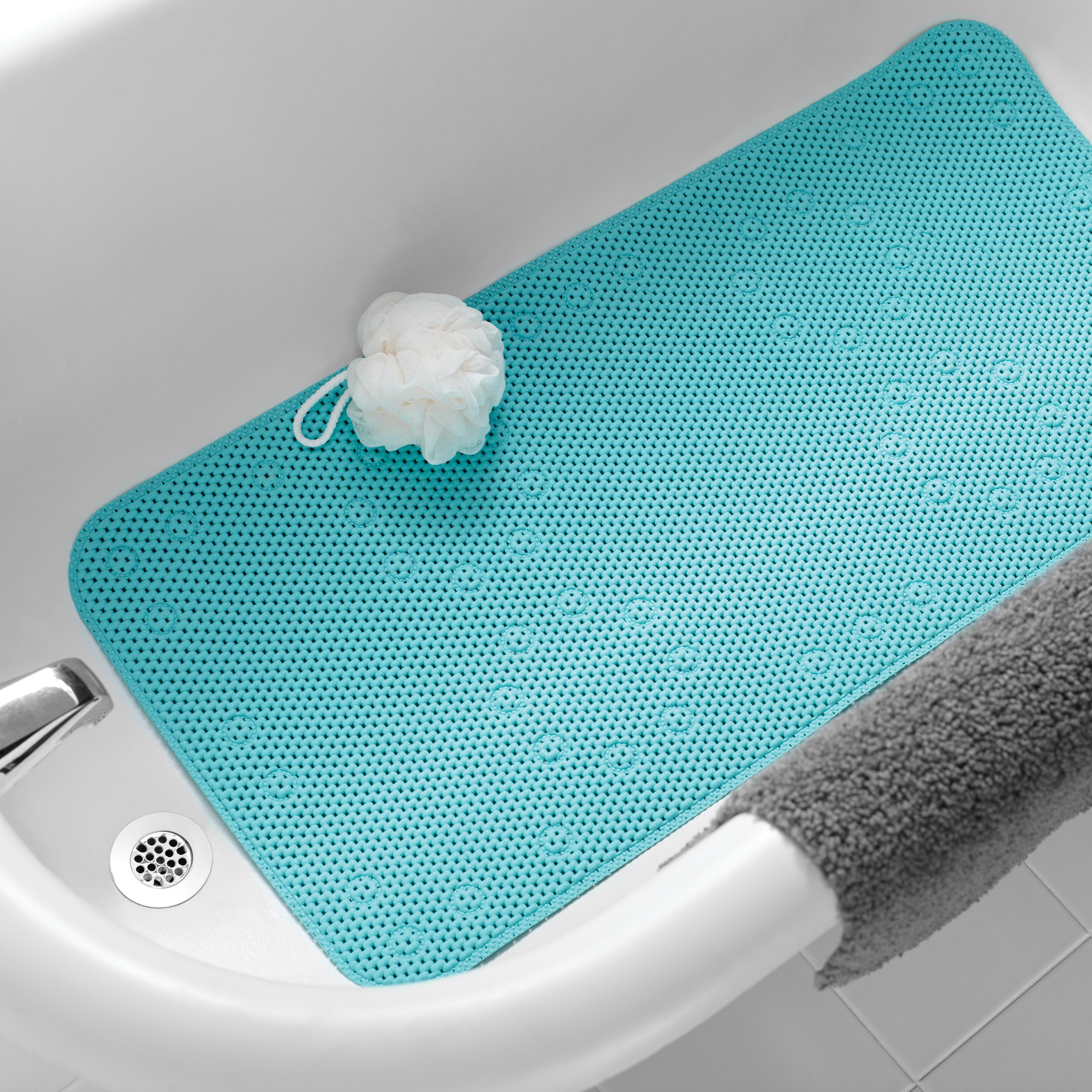 Mainstays Blue Cushioned Foam Bathtub Mat, 17" x 36" photo 2