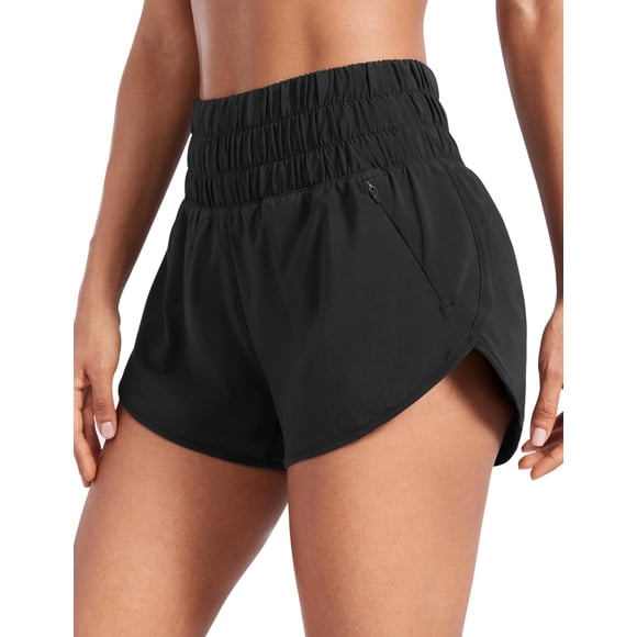 Shorts CRZ YOGA Cintura Alta con Dobladillo Delfín y Bolsillo con Cierre Negro Talle L