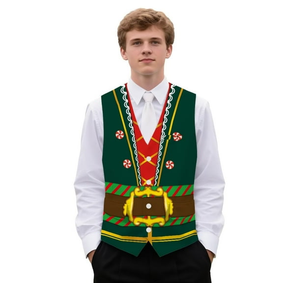 Yuyamidu Santa Claus Clothes Men's Formal Vest Christmas Slim Fit Waistcoat for Wedding Prom Party Mens Suit Vest Tuxedo Vests Size 4XL