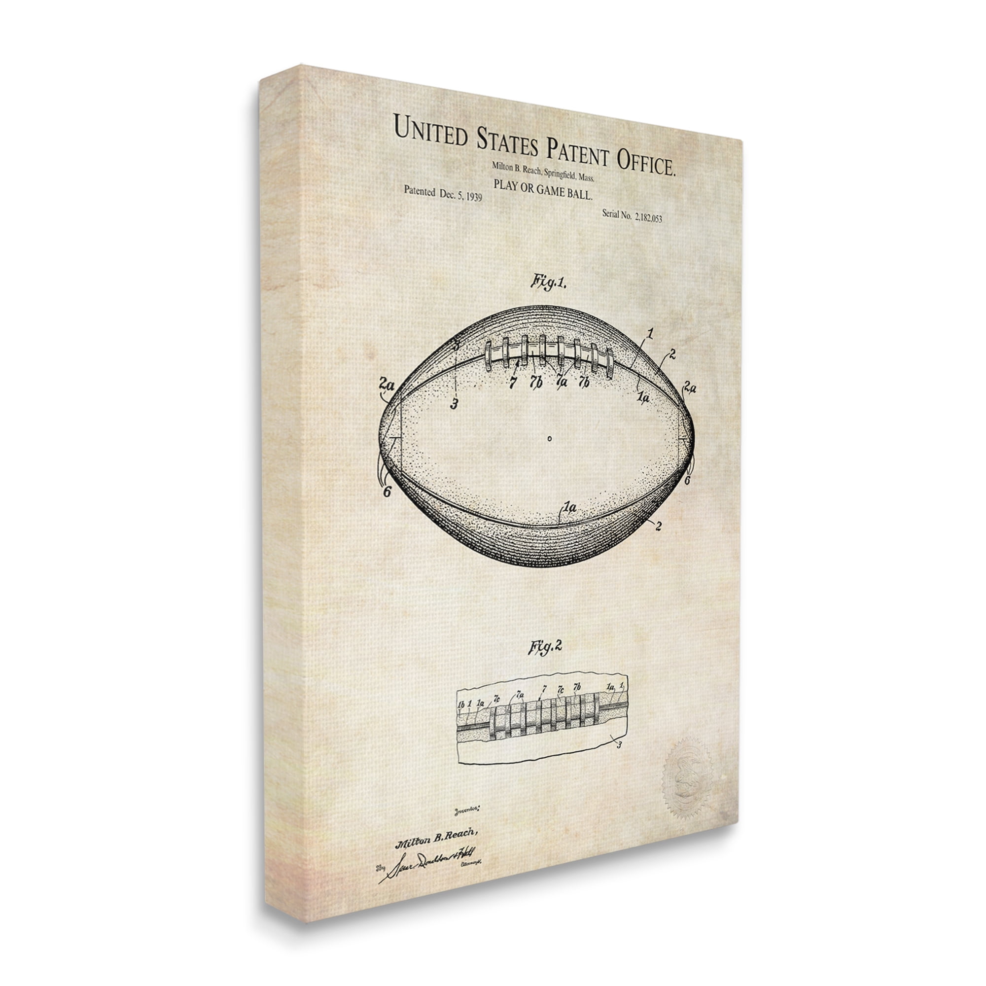 Stupell Industries American Football Sports Patent Diagram Blueprint Design Canvas Wall Art, 36 x 48, Design by Karl Hronek