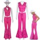 thumbnail image 2 of Margot-Disfraz de Cosplay para mujer adulta, chaleco Rosa estrellado sin mangas, pantalones, traje de bufanda, trajes de fiesta de Halloween, Carnaval, 2 of 4