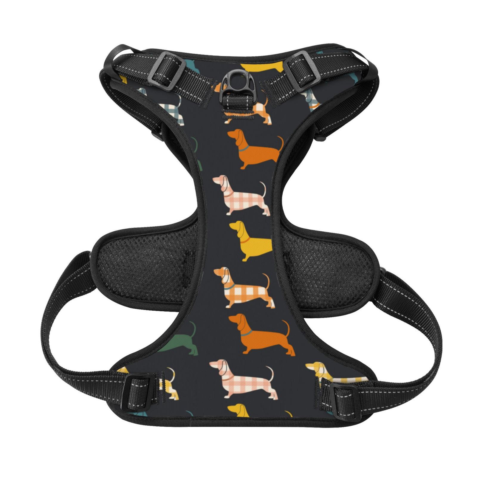 Kdxio Plaid Dachshund Print No Pull Dog Harness Adjustable Reflective Oxford Easy Control Medium Large Dog Harness for Training and Everyday-Small