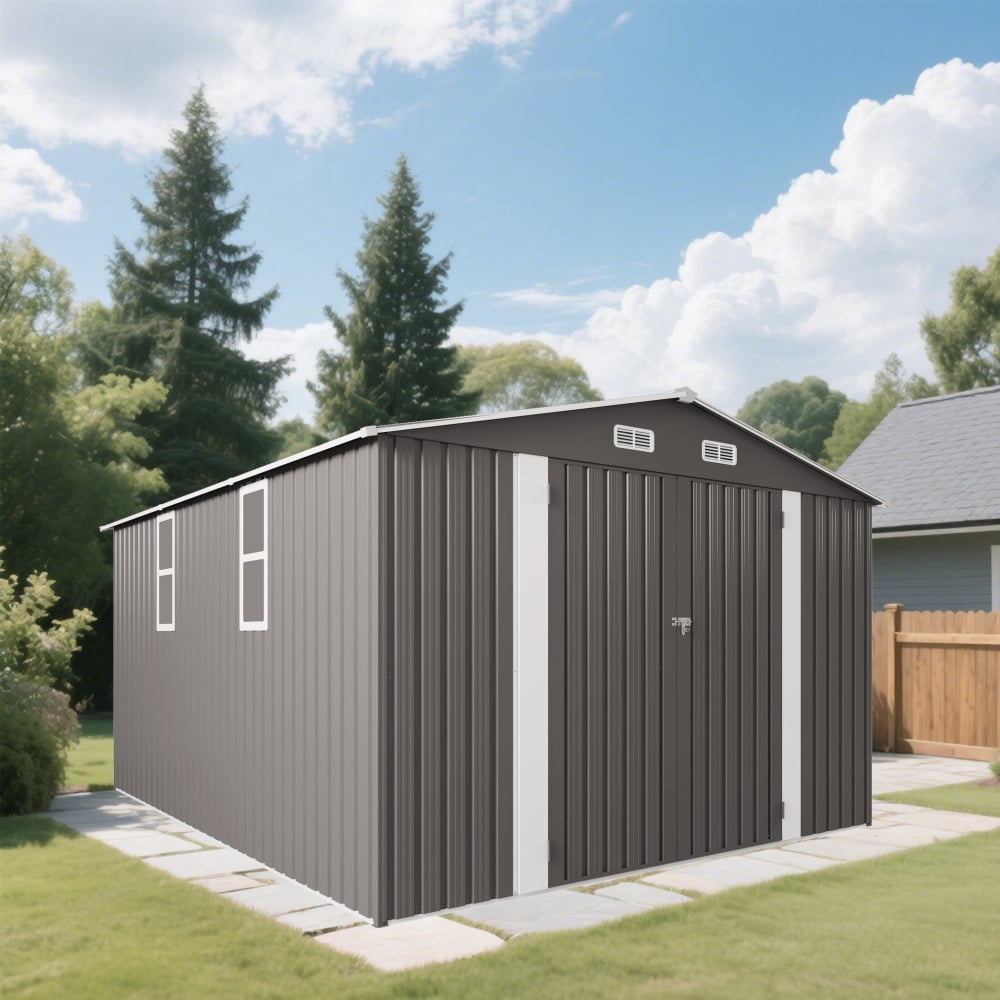Extra Large Metal Utility Shed - Lockable Door Design with Clear Window for Lawn Equipment