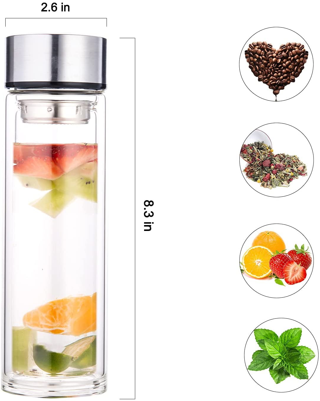 Paracity Glass Tea Infuser Bottle Double Wall Borosilicate Portable Travel Mug Tea Tumbler Water Bottle Diffuser Bottles Tea Cup for Loose Tea