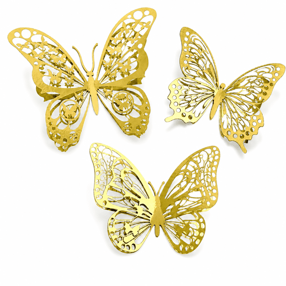 Rairsky 48pcs 3D Gold Butterfly Cupcake Toppers for Cakes,Decorations&Crafts