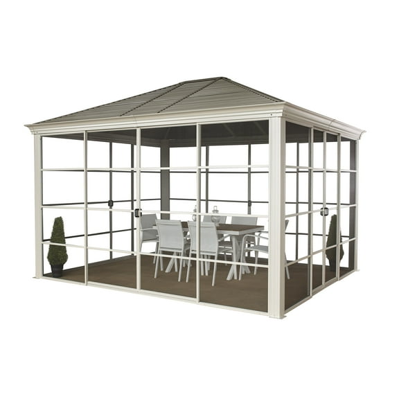 Sojag 10' x 12' Striano Hardtop Gazebo Screen House Outdoor Weather-Resistant Aluminum Frame Sun Shelter