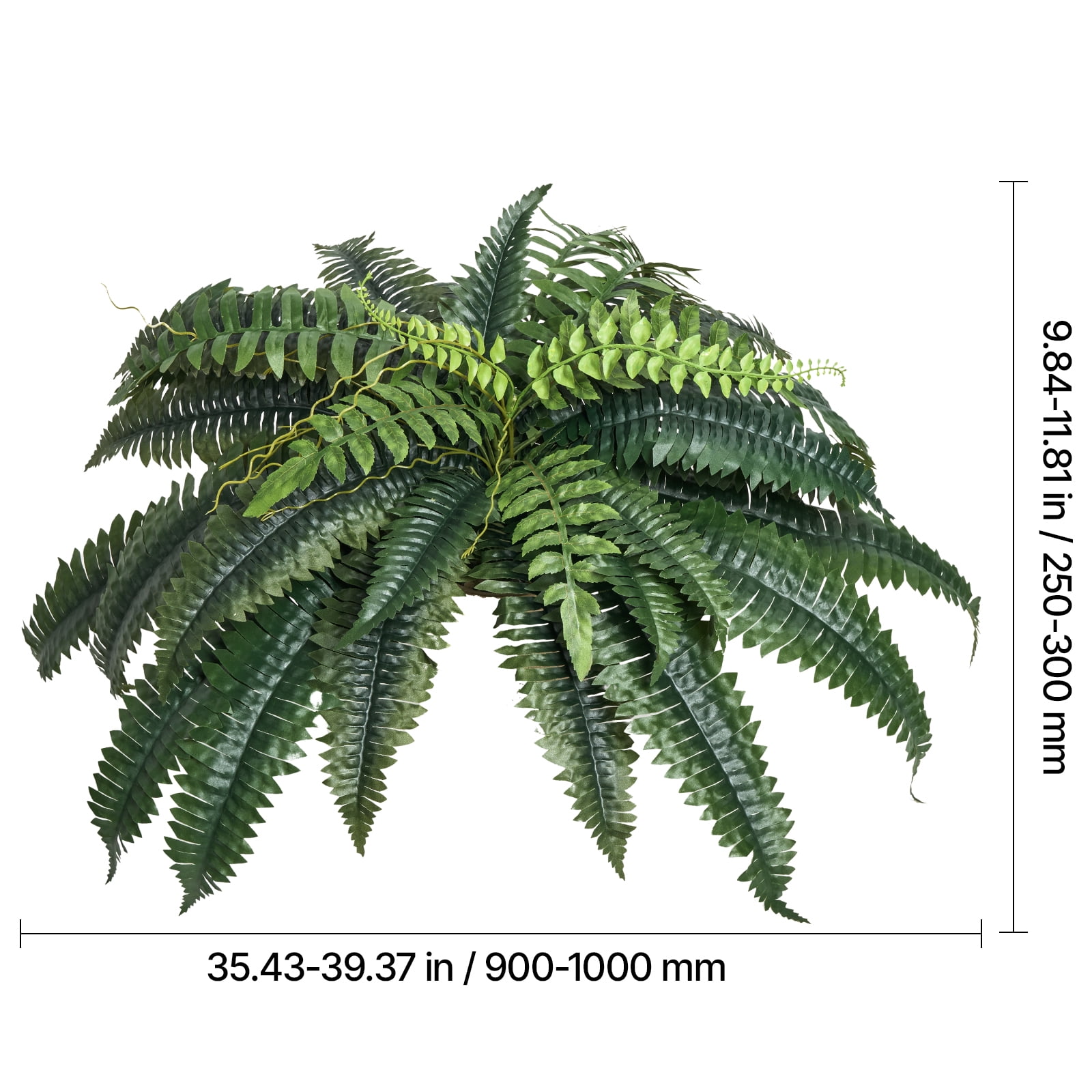 VEVOR Artificial Ferns 2 Pcs, Natural Spread Diameter 35-39 Inch, Large Hanging Artificial Boston Ferns, Fake Plant Wall Decor with 35 Branches, Faux Fern for Home and Office (Flowerpot Unincluded)