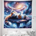 thumbnail image 3 of Ambesonne Cat Tapestry Queen Size, Astro Kitty Watching the Space, 88"x88", Sea Blue Orange and Rose, 3 of 3