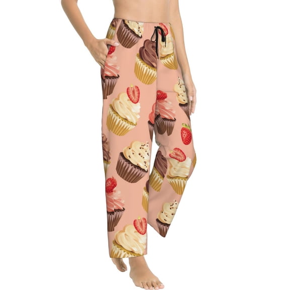 Pajama Pants Women - Cupcake Strawberry Print Soft Breathable Sleep & Lounge Pants for Women, Comfy Casual Pj Pants Bottoms with Pockets