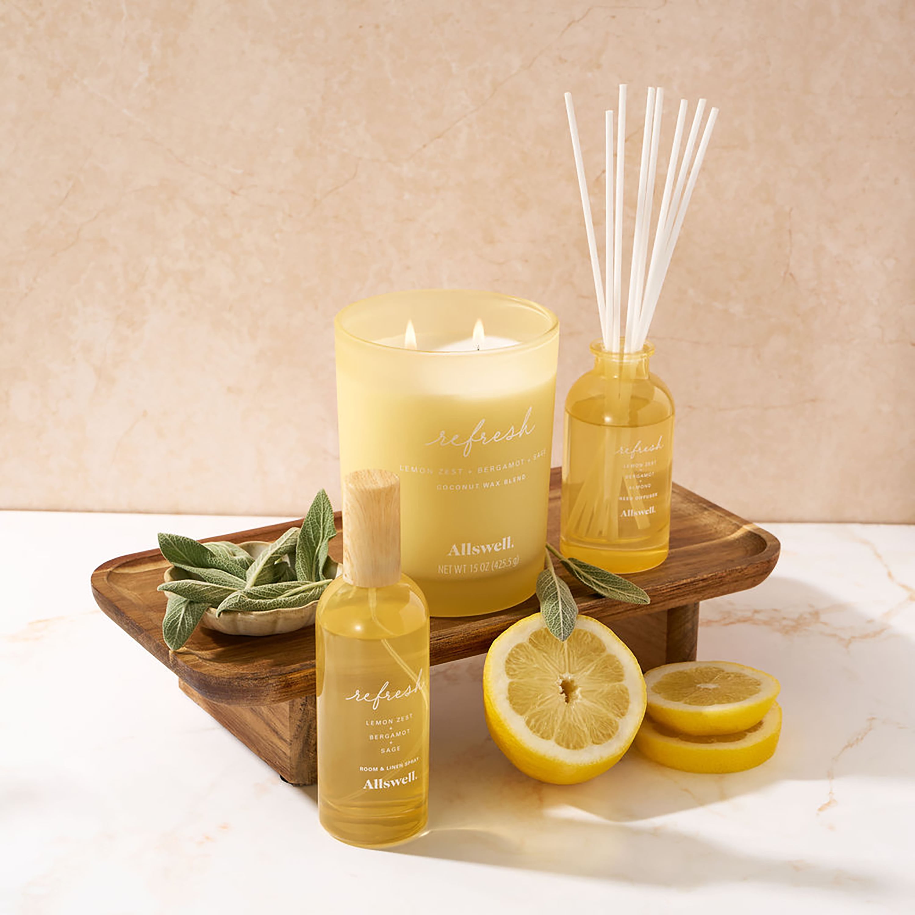 Allswell Refresh (Lemon Zest + Bergamot + Sage) Scented 2-Wick