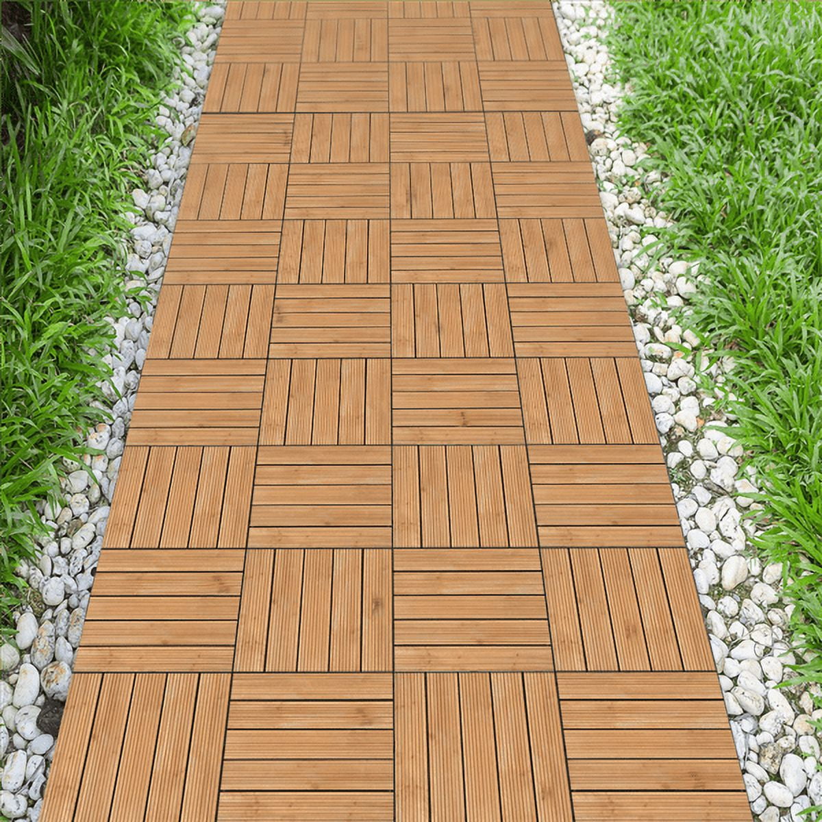 Alden Design Indoor & Outdoor Wood Flooring 12" x 12" Tiles for Patio Garden, 27 Pieces, Natural Wood