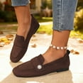 thumbnail image 4 of Womens Velvet Loafers Slip On, Chocolate Brown Suede Flats with Pearl for Business Casual & Comfort,Size 38, 4 of 9