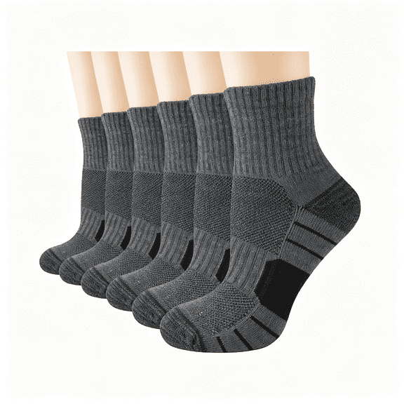OQRKI Men'S Athletic Ankle Socks Cushioned Quarter Running Mini Crew Socks for Men 6 Pairs Grey Ankle Socks Men