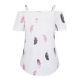 thumbnail image 5 of USSUMA Womens Tops Dressy Casual Summer Summer Tops for Womens V Neck Short Sleeves Zipper Tees Hollow Out Cold Shoulder Tunic Feather Printed T Shirts, 5 of 8