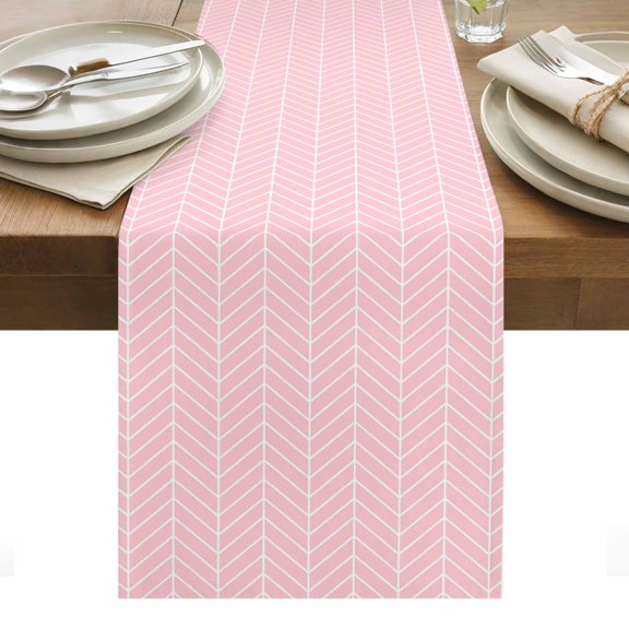 Pink Geometric Table Runner - 70 Inch Long, Kitchen Dining Table Runner Dresser Scarves, Modern Minimalism Solid Color Striped Farmhouse Decor for Coffee Tables Wedding Party Banquet