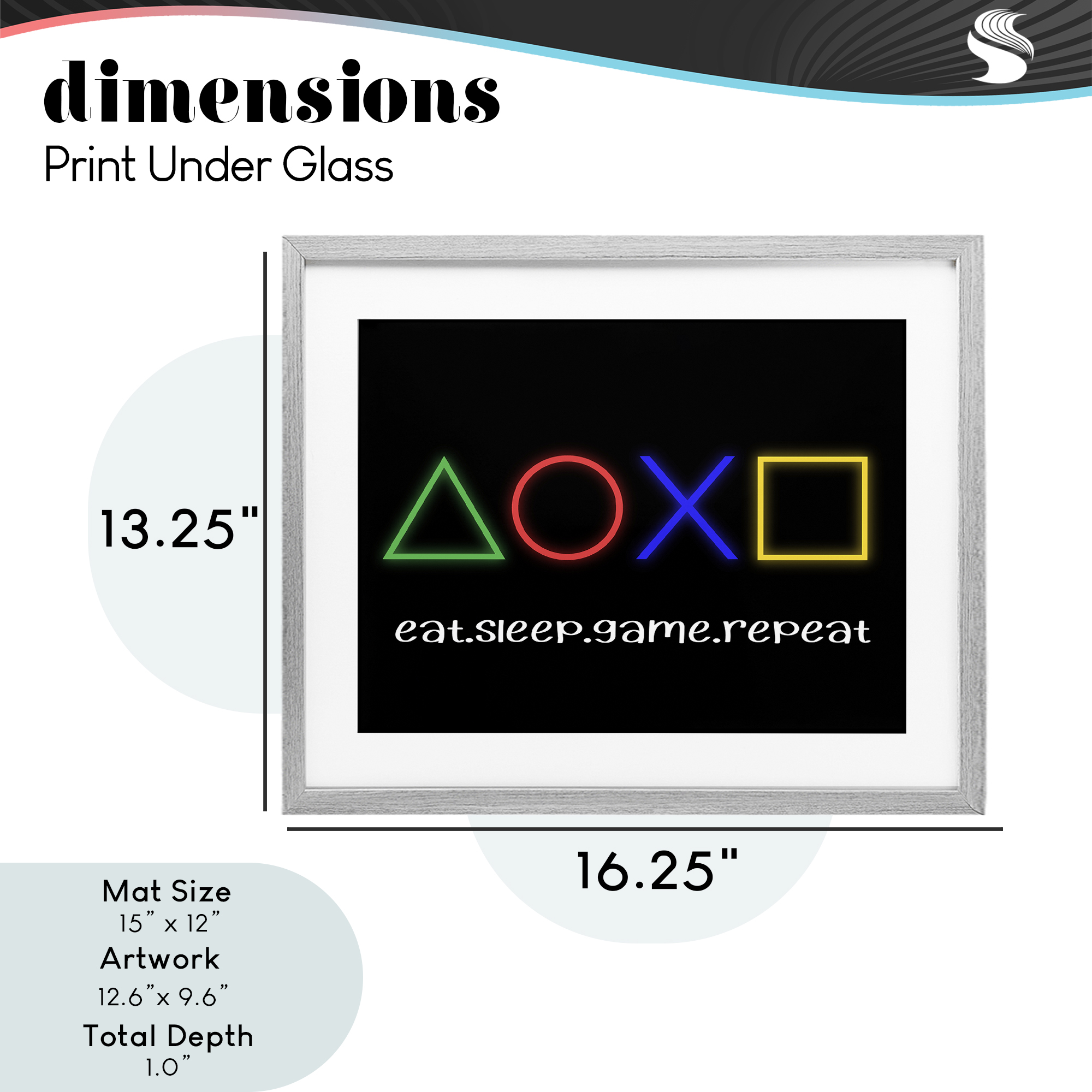 Neon Gaming Symbols & Words Gray Framed Print Under Glass, design by Christine Simpson Art