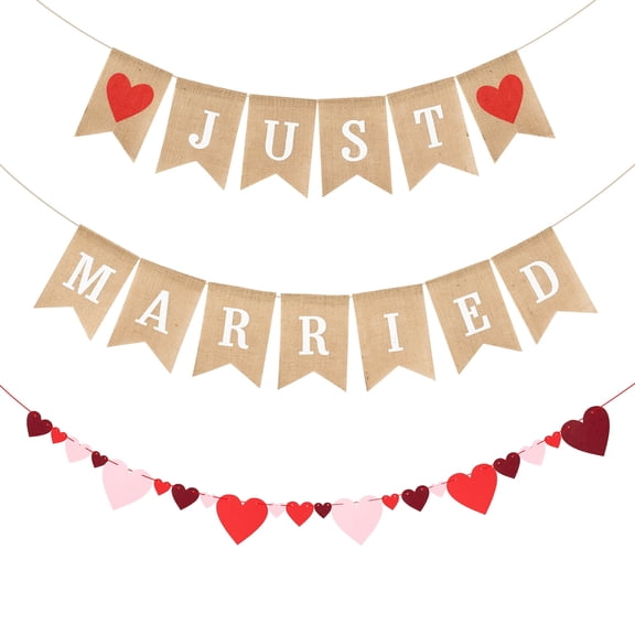 Haooryx Just Married Burlap Banner for Wedding Decoration, 2 Pieces,Light Brown