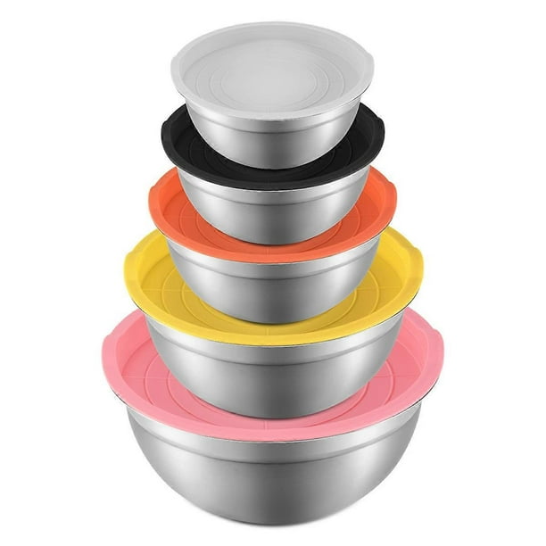 Mixing Bowl with Lid Set of 5, Stainless Steel Nesting Salad Bowl Set for Prepping, Mixing and Servi