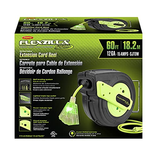 Flexzilla Retractable Extension 16/3 AWG 25' Electric Cord Reel