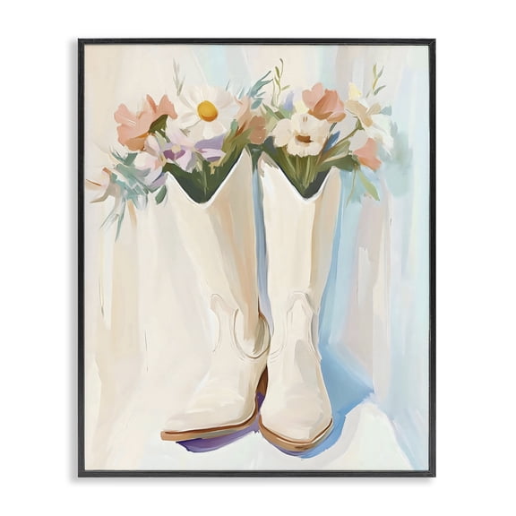 Stupell Industries Floral White Cowgirl Boots Black Framed Giclee Art, design by The Prints Vibe