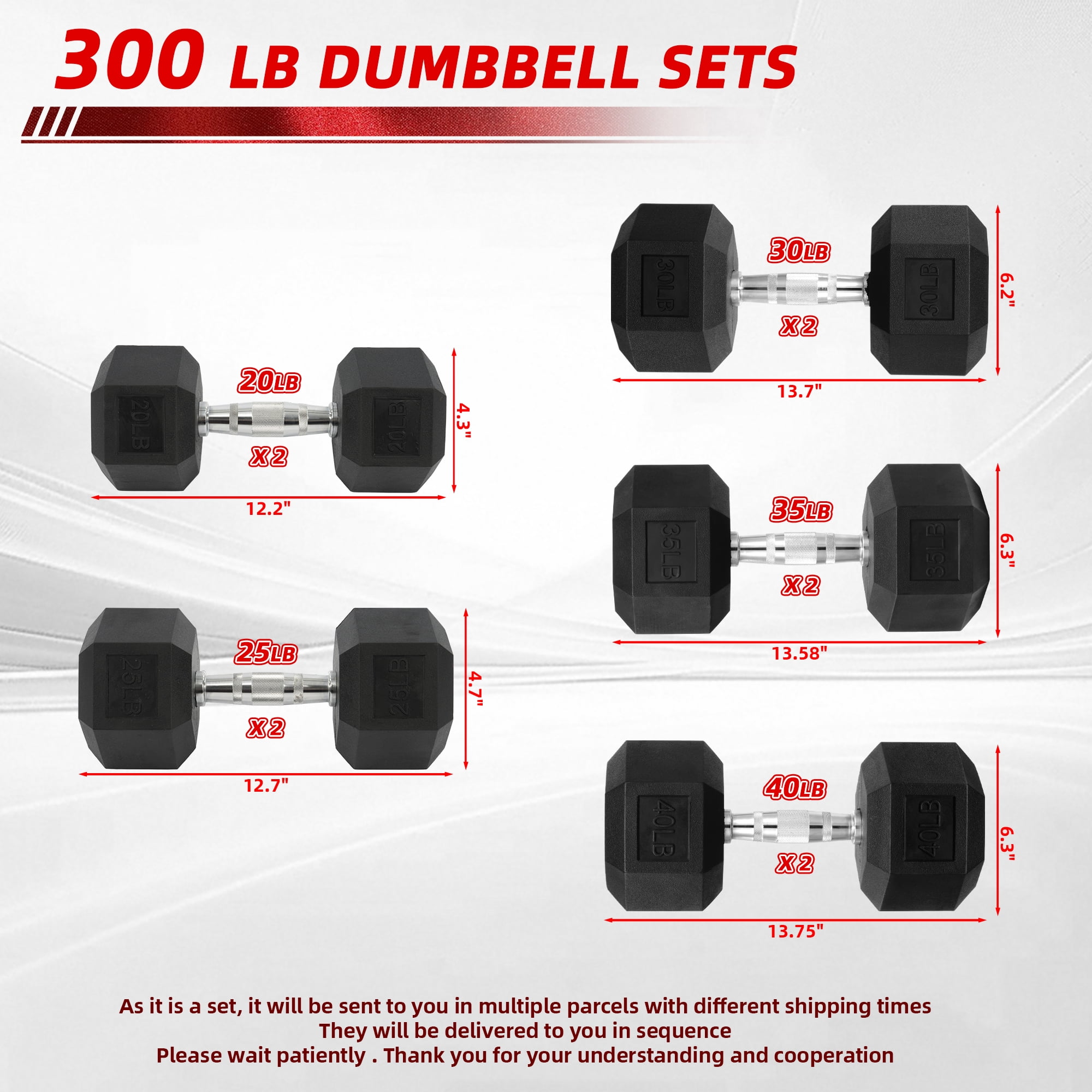 BalanceFrom 300 LB Dumbbell Set, Pair of 20, 25, 30, 35, 40 LBs, Multiple Packages