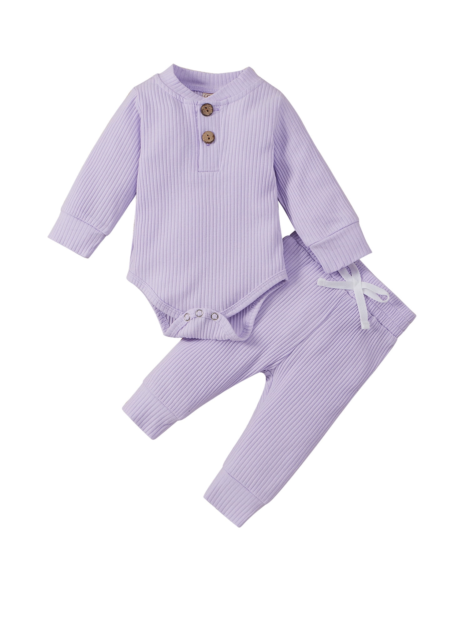 Baby Boy/Girl Solid Long-sleeve Top and Trousers Set