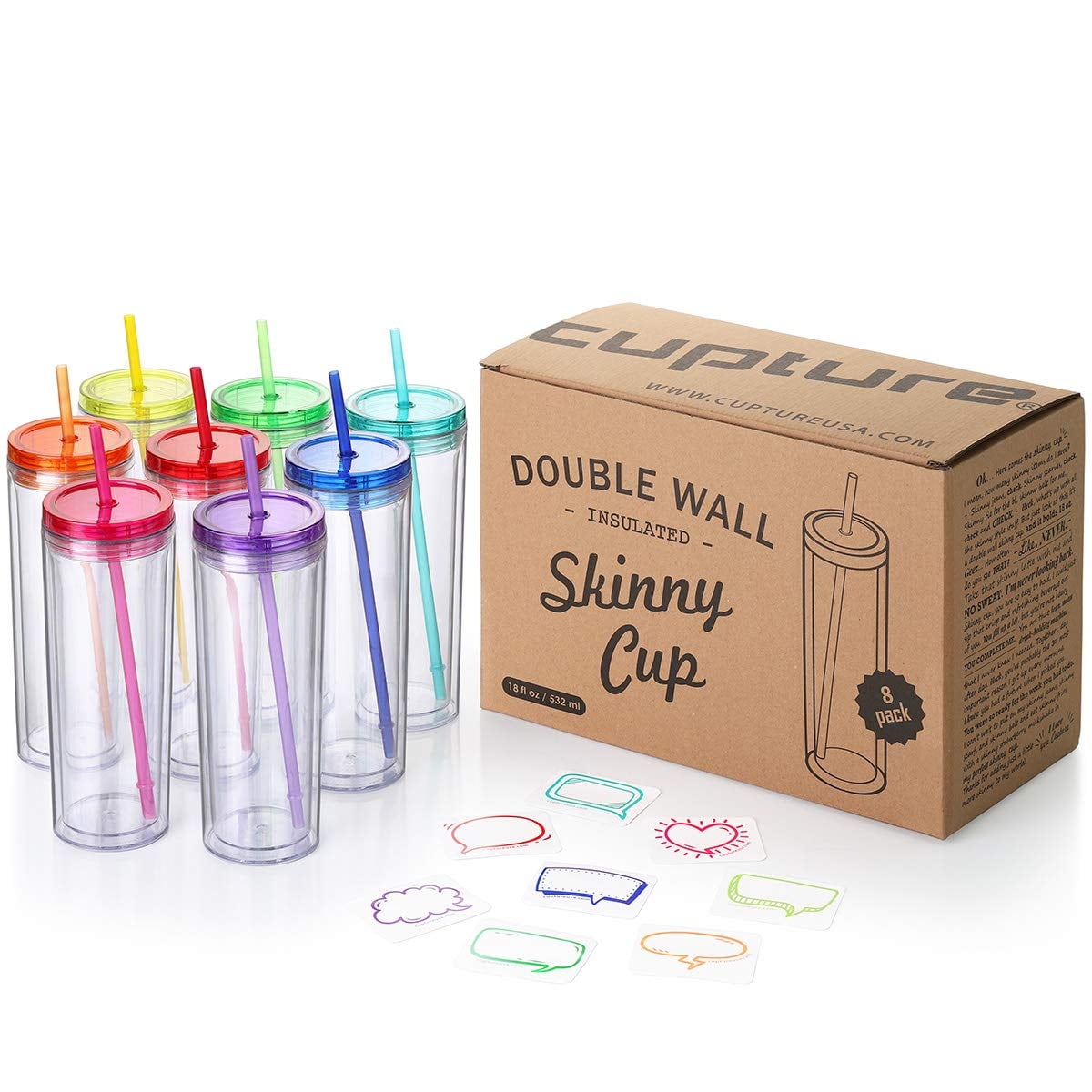 Cupture Everyday Plastic Tumblers in 22oz and 14oz 8 Pack Assorted