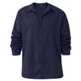 thumbnail image 4 of Huresd Mens Long Sleeve Guayabera Shirts Linen Cotton Button Down Shirt Navy 3XL, 4 of 5