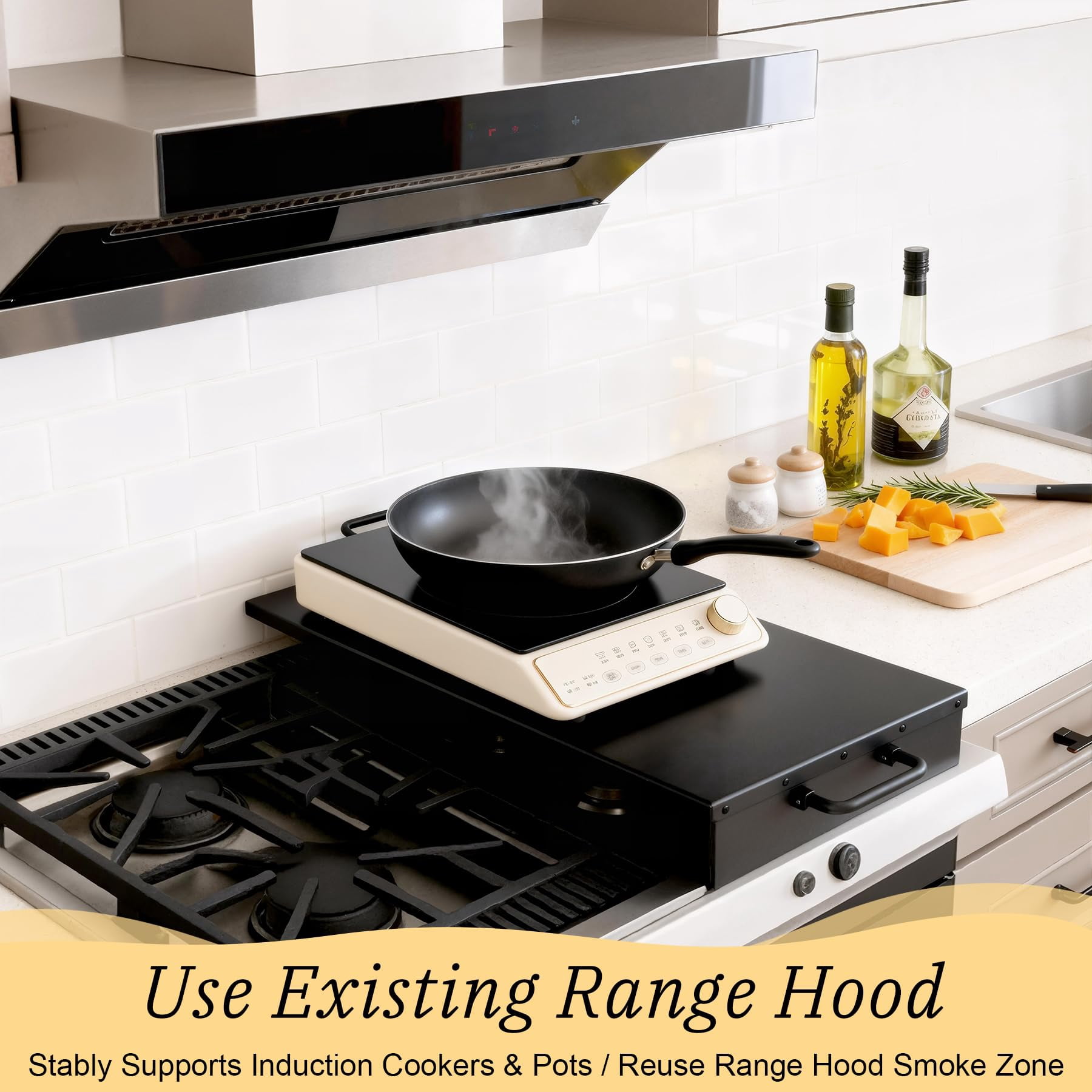Stove Top Covers for Gas Burners & Electric Stove, Stainless Steel Gas Stove Cover, Square Gas Stove Burner Covers, Adjustable Kitchen Sink Cover, Black