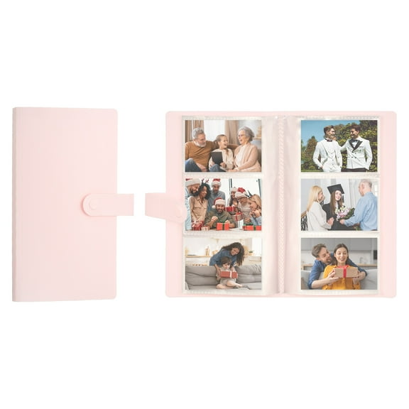 Uxcell 3 Pocket Clear Photo Album, 120 Slots Card Scrapbook with Snap Closure, Pink