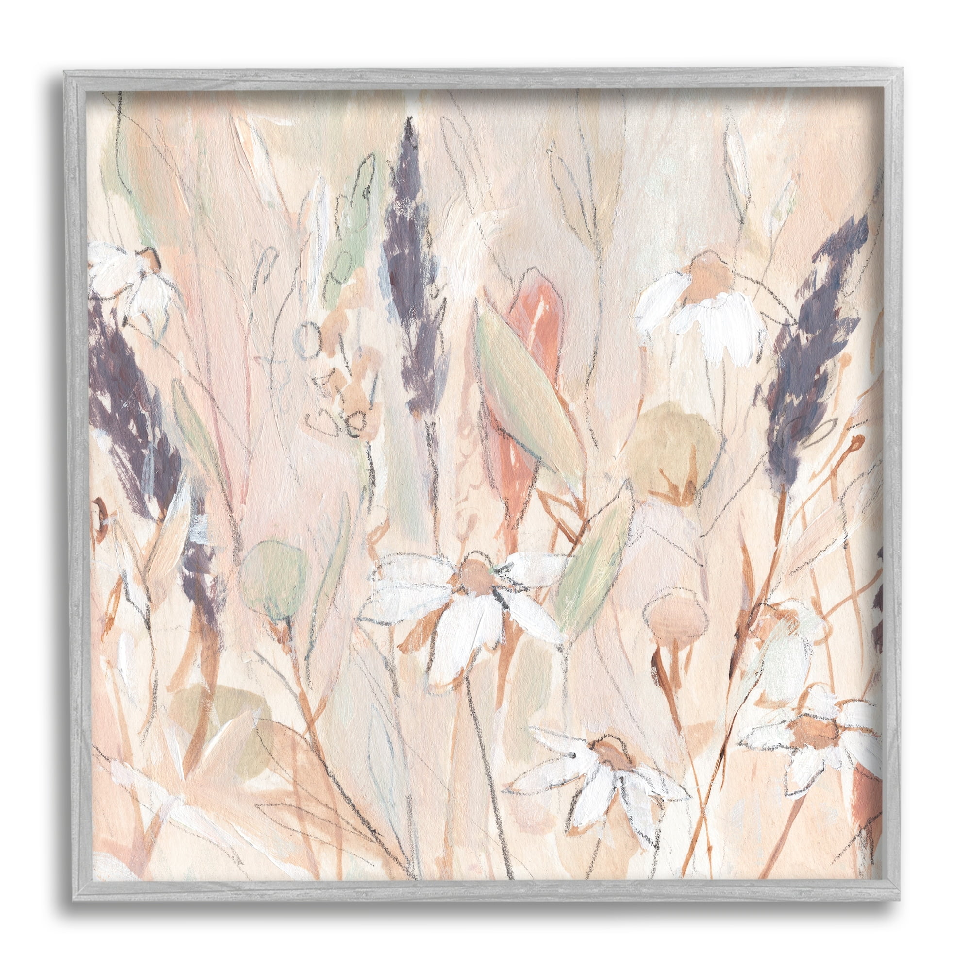 Stupell Industries Blooming Wildflowers Pampas Grass Abstract Meadow Foliage Painting Gray Framed Art Print Wall Art, Design by Annie Warren