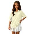 thumbnail image 2 of Girls 3- Buttons School Uniform Polo Shirts Kid Short Sleeve Pique Polo Shirt Beige,9-10 Years, 2 of 6