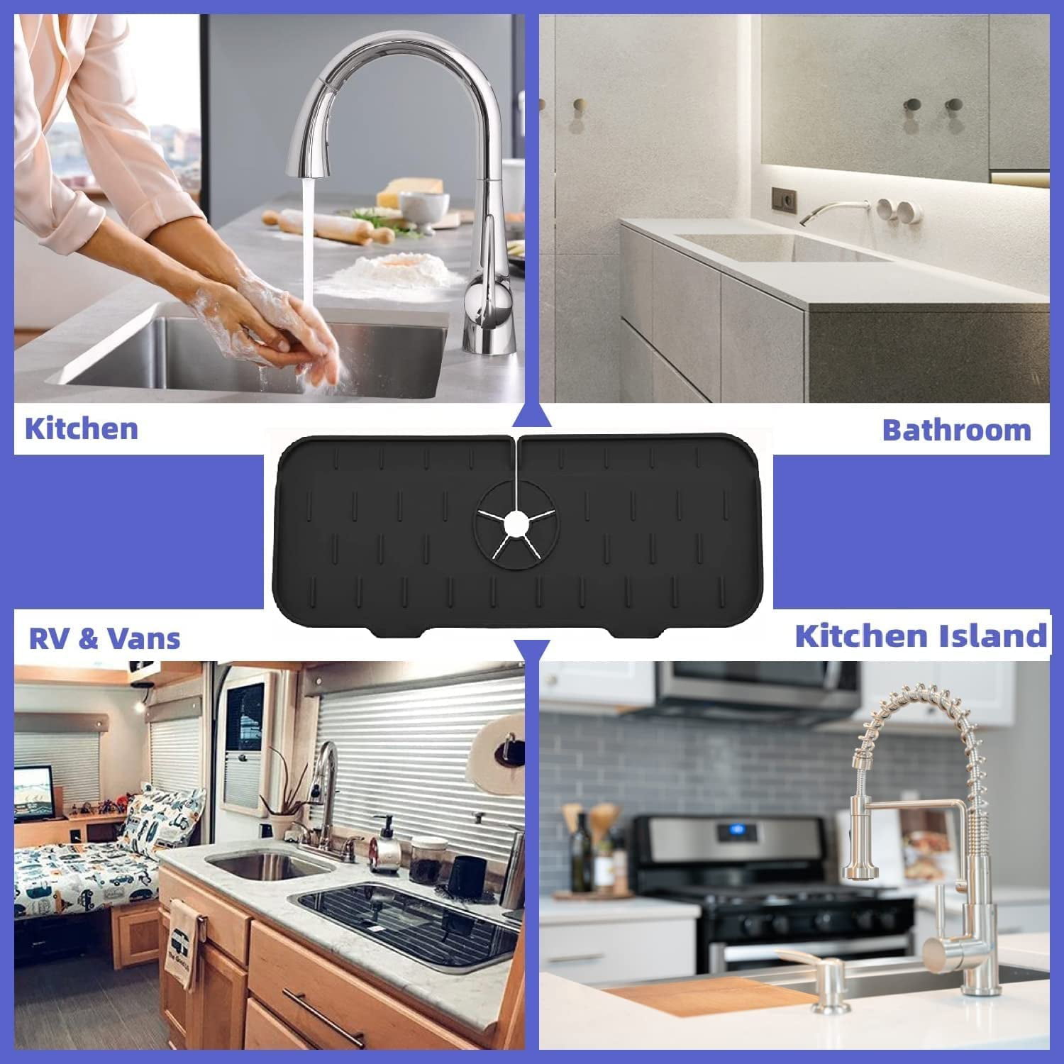 Faucet Draining Mat for Kitchen Sink Foldable Sink Mat Behind Faucet,  TEMASH Faucet Handle Drip Catcher Tray Drain Drying Pad Countertop  Protector for