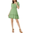 thumbnail image 2 of INSPIRE CHIC Robe d'Été pour Femme Col en V Manches Bouffantes Taille Smockée Robe Courte Décontractée L Vert Pâle, 2 of 6