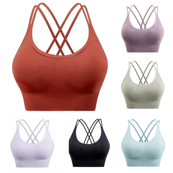 Yxbdin Strappy Sports Bras for Women Criss Cross Back Medium Support Bras with Removable Pad Running Yoga Gym Bra Breathable Stretchy Workout Bralette