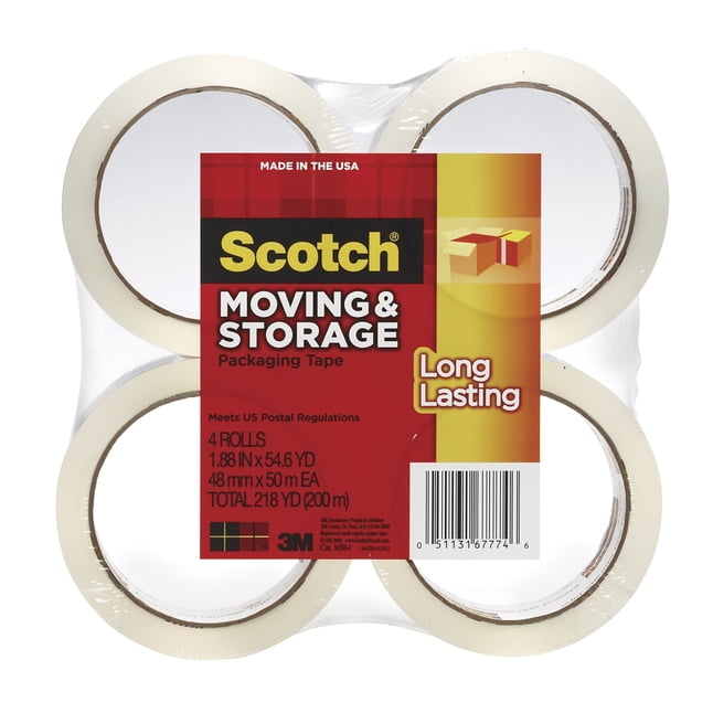4 Rolls 1 Pack Scotch Long Lasting Storage Packaging Tape 1.88 Inches x 54.6 Yards 