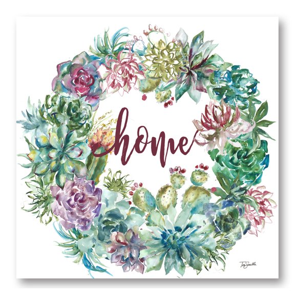 Beautiful Watercolor-Style Succulent Wreath 'Home' Print by Tre Sorelle Studios; One 12x12in Unframed Paper Poster