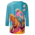 thumbnail image 5 of Womens Pink Vintage Western Cowgirl Horse Print T Shirt Retro Cowboy Desert Pattern V Neck Long Sleeve Tee Cute Tops, 5 of 5