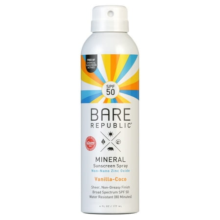 Bare Republic Mineral SPF 50 Sunscreen Body Spray, Vanilla Coco, 6 fl oz