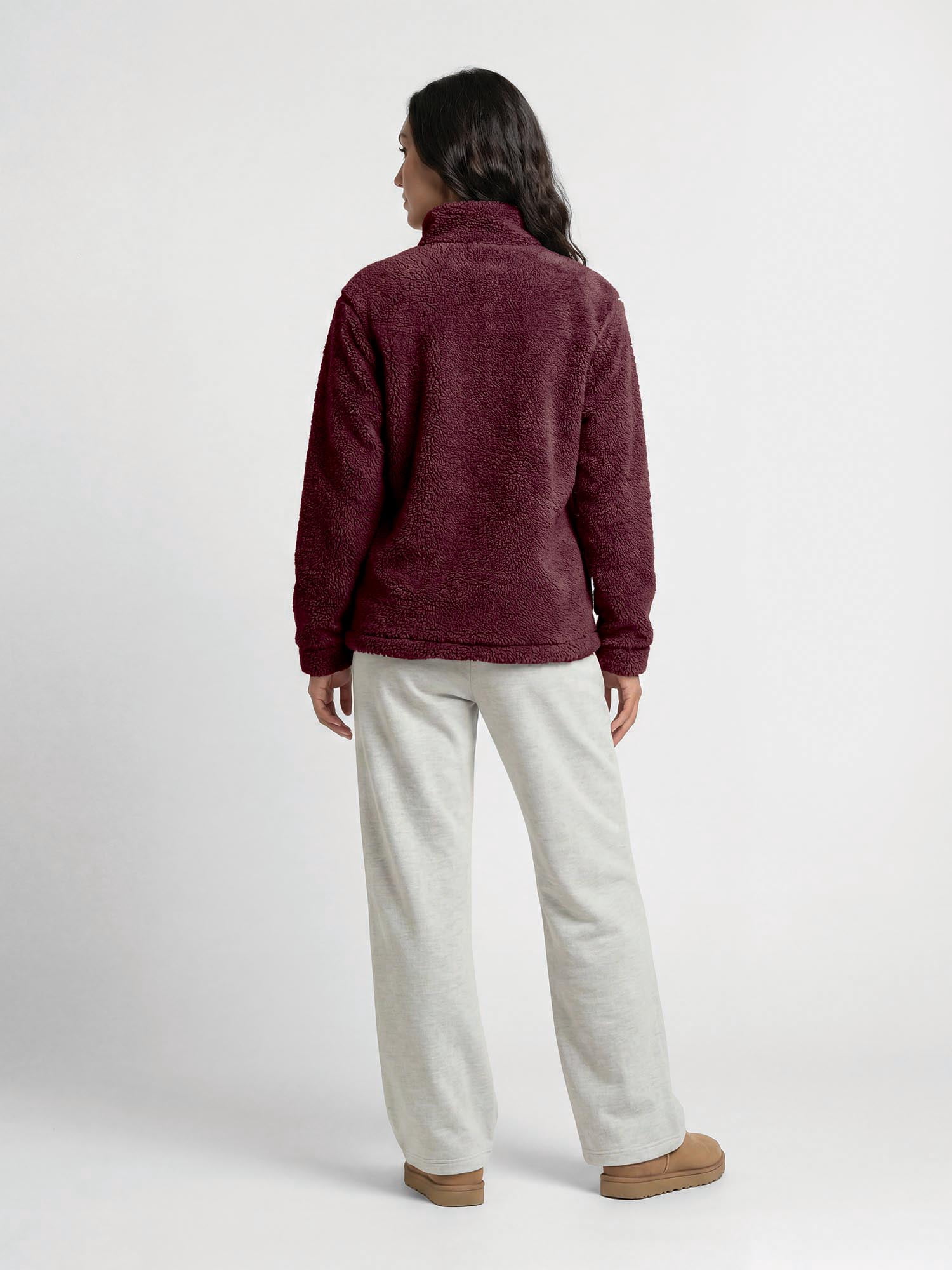 New Mexico State Aggies Reebok Womens Relaxed Fit Qtr Zip Sherpa Pullover