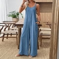 thumbnail image 6 of JULMCOMO Jumpsuits for Women Scoop Neck Adjustable Strap Loose Fit Overalls Sleeveless Wide Leg Casual Summer Jumpsuits with Pockets Blue L, 6 of 7