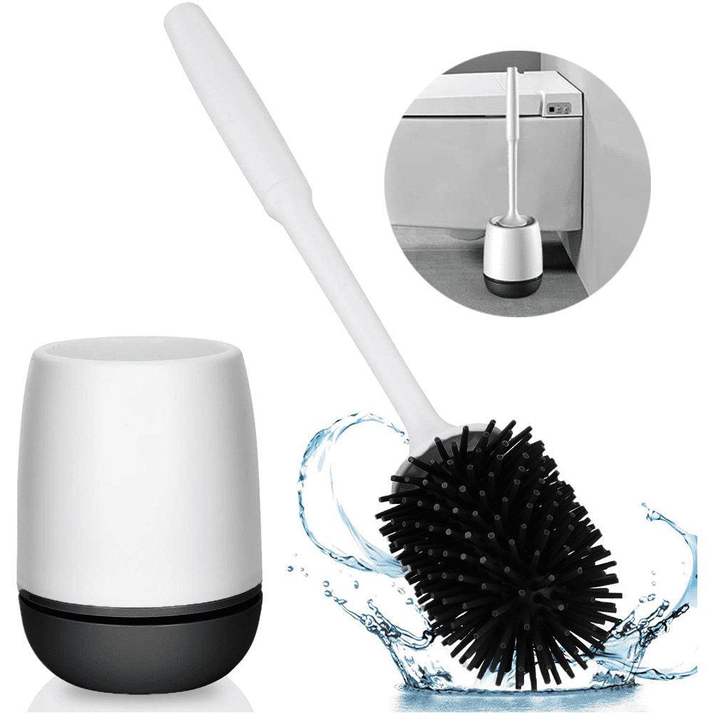Silicone Toilet Brush and Holder,Bathroom Toilet Brush Holder Set,Silicone Toilet Cleaning Brush Kit with Soft Bristle Brush 