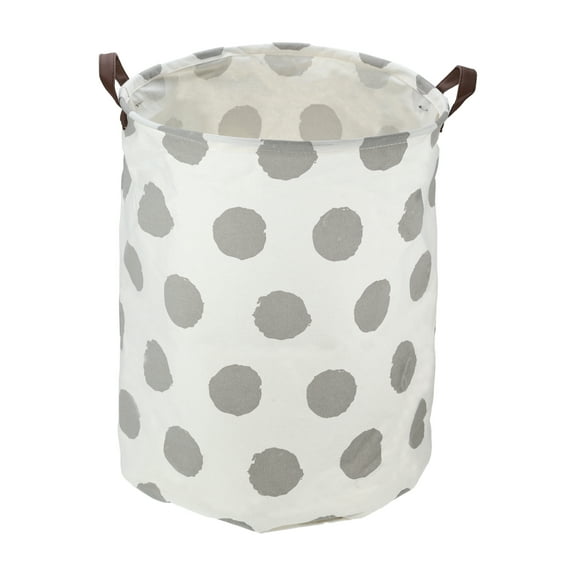Unique Bargains 1 Pc 60L Foldable Cylindrical Laundry Basket for Laundry Room 19.69"x15.75" Gray Polka Dots