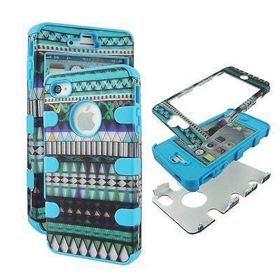 - For Apple Iphone 4 , 4S , 4G Hybrid Drop Protective Shock Proof Shock Absorb Enhanced Bumper Dual Layer Designer Case Shield Box Blu Blue Aztec Case Cover