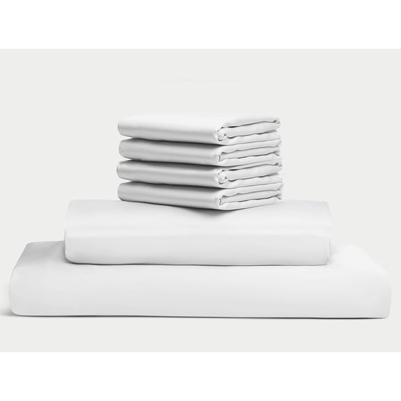 100% Egyptian Long Staple Cotton Bedsheet Set, 400 Thread Count, 6-PC Sheets Set, Percale White, Twin Size, 15 Inch Deep Pocket of Fitted Sheet, Soft Crisp Percale Weave Breathable