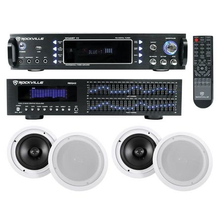 Rockville Home Theater Bluetooth Receiver Equalizer EQ (4) 8" Ceiling Speakers