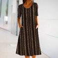 thumbnail image 2 of Henpk Summer Dresses for Women Striped T Shirt Dress Casual Midi Dress Short Sleeve Sundress with Pockets Round-Neck Fashion Casual Temperament Pullover Short Sleeve Print Casual Loose Pocket Brown L, 2 of 8