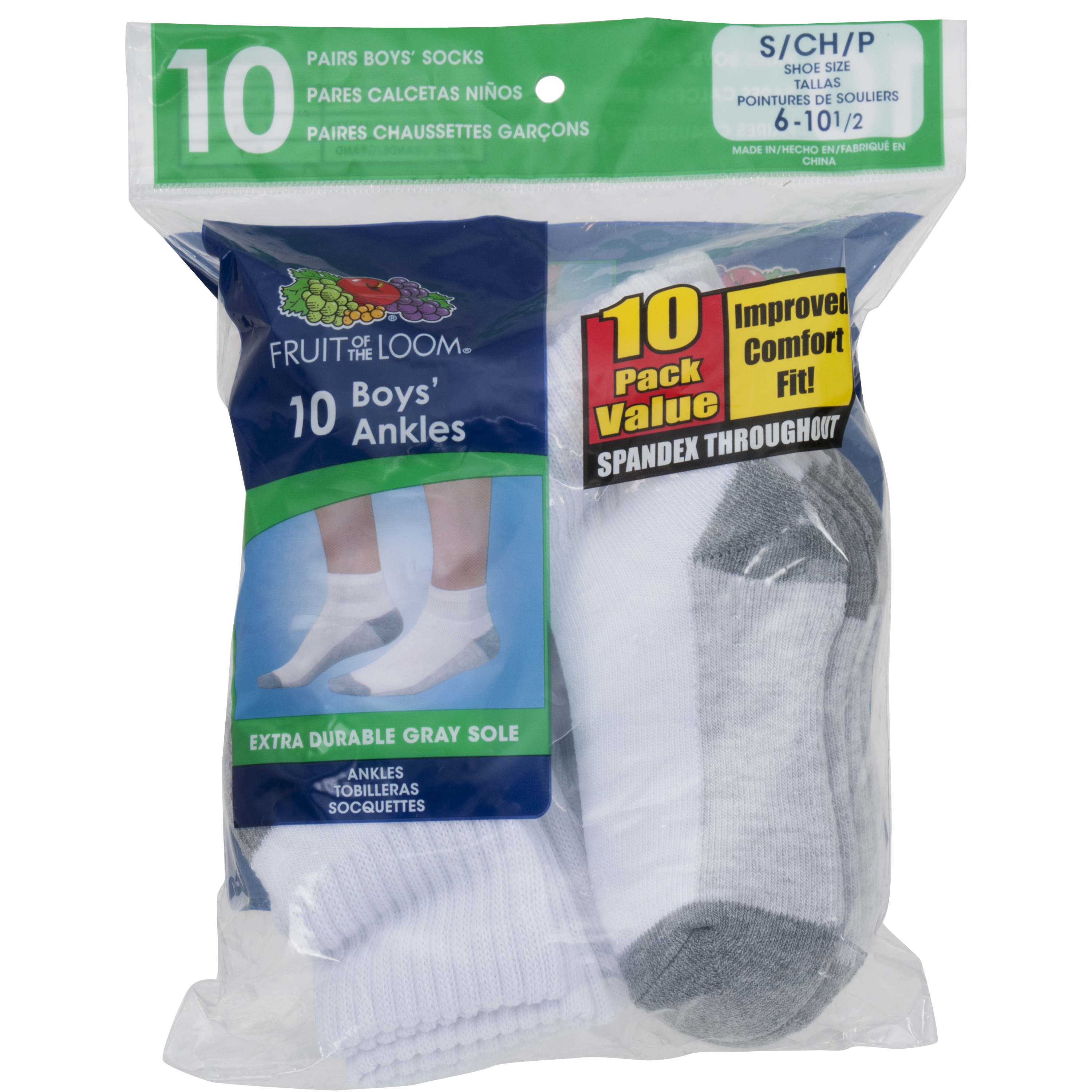 Fruit of the Loom Boys' Ankle Socks, 10Pack
